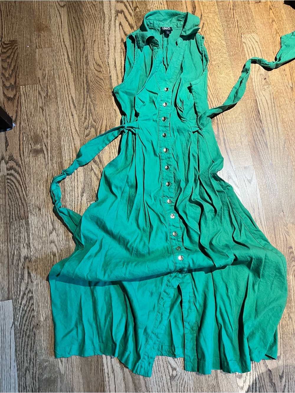 INC International Concepts Sleeveless Button-Front Maxi Dress in Green